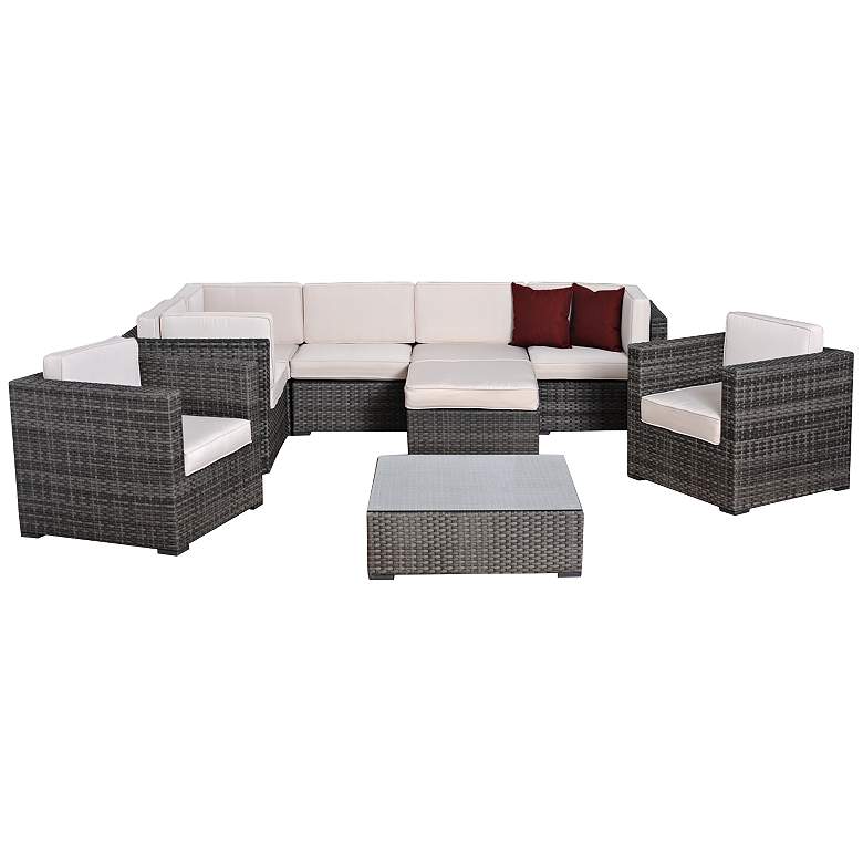 Image 1 9-Pc Clarence Gray and White Wicker Patio Set