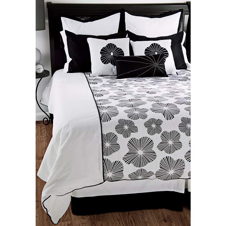 Image 1 9-Piece Black and White Floral Filled Queen Bedding Set
