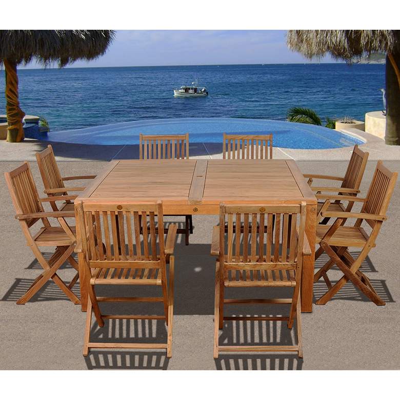 Image 1 9-Piece Teak Alcott Outdoor Square Dining Set