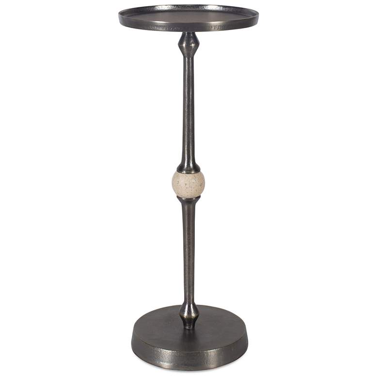 Image 2 9" Wide x 22" High Bronze Metal with Travertine Marble Accent Table