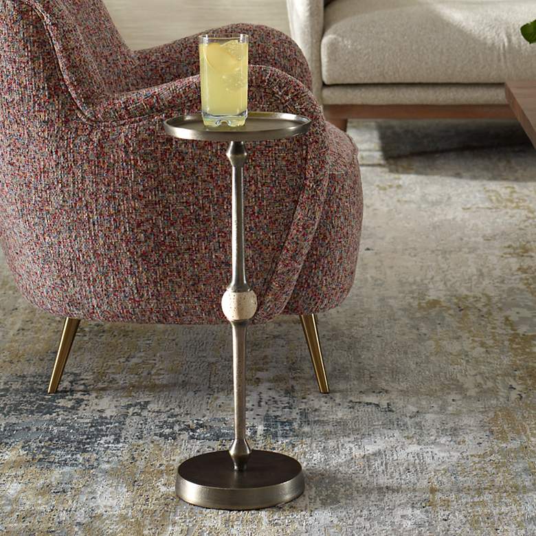 Image 1 9" Wide x 22" High Bronze Metal with Travertine Marble Accent Table