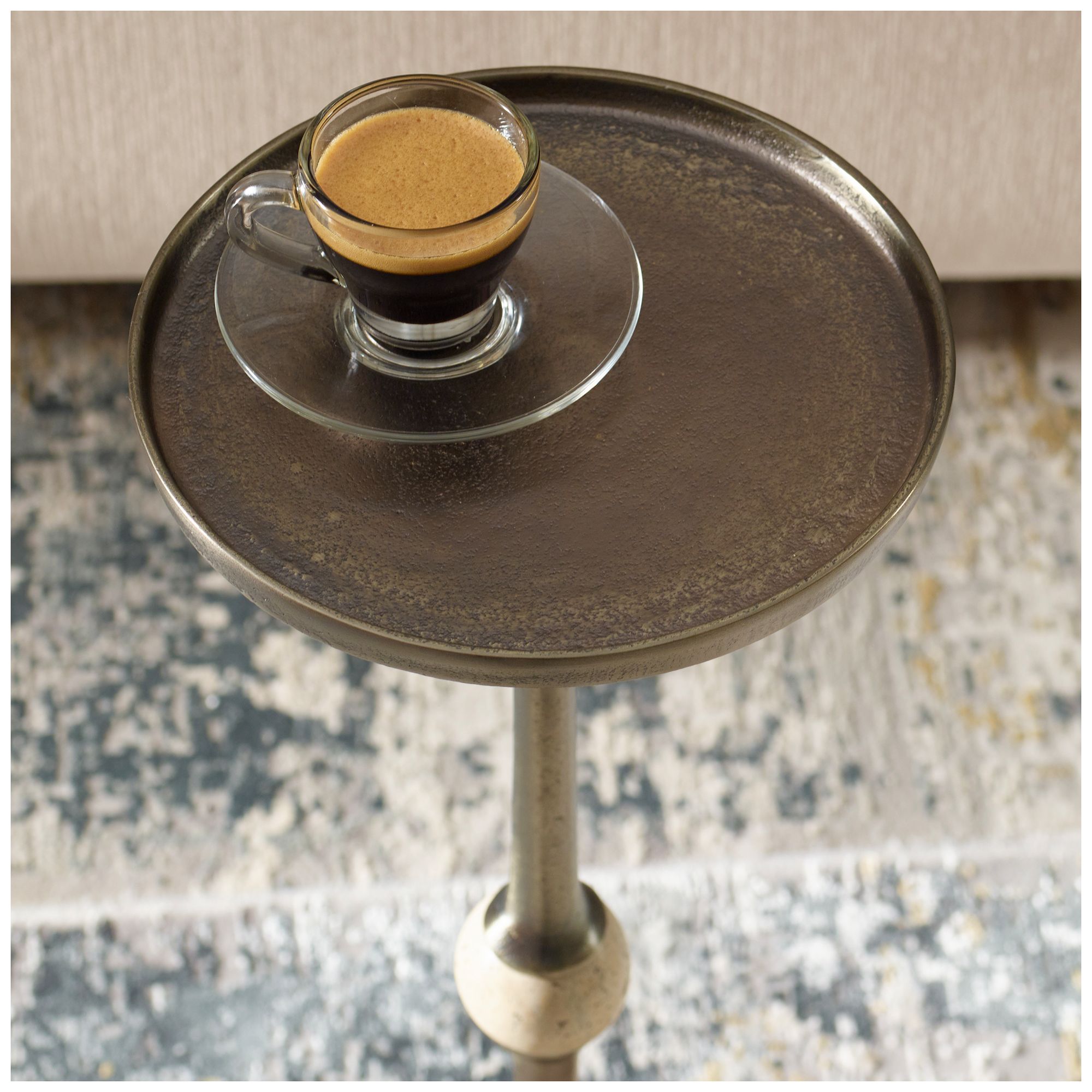 Image 3 9" Wide x 22" High Bronze Metal with Travertine Marble Accent Table more views