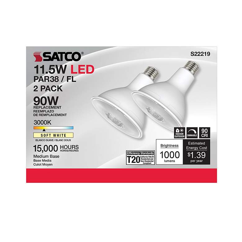 Image 3 90 Watt Equivalent Satco Clear 11.5W LED Dimmable E26 2-Pack more views