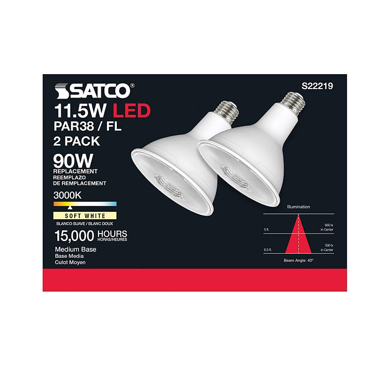 Image 4 90 Watt Equivalent Satco Clear 11.5W LED Dimmable E26 2-Pack more views