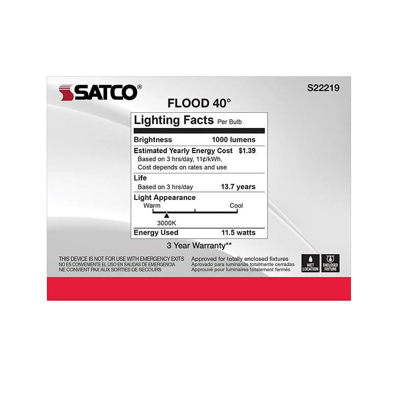 Image 5 90 Watt Equivalent Satco Clear 11.5W LED Dimmable E26 2-Pack more views