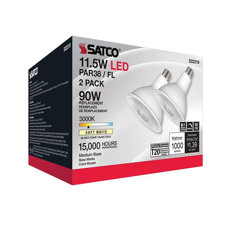 Image 7 90 Watt Equivalent Satco Clear 11.5W LED Dimmable E26 2-Pack more views