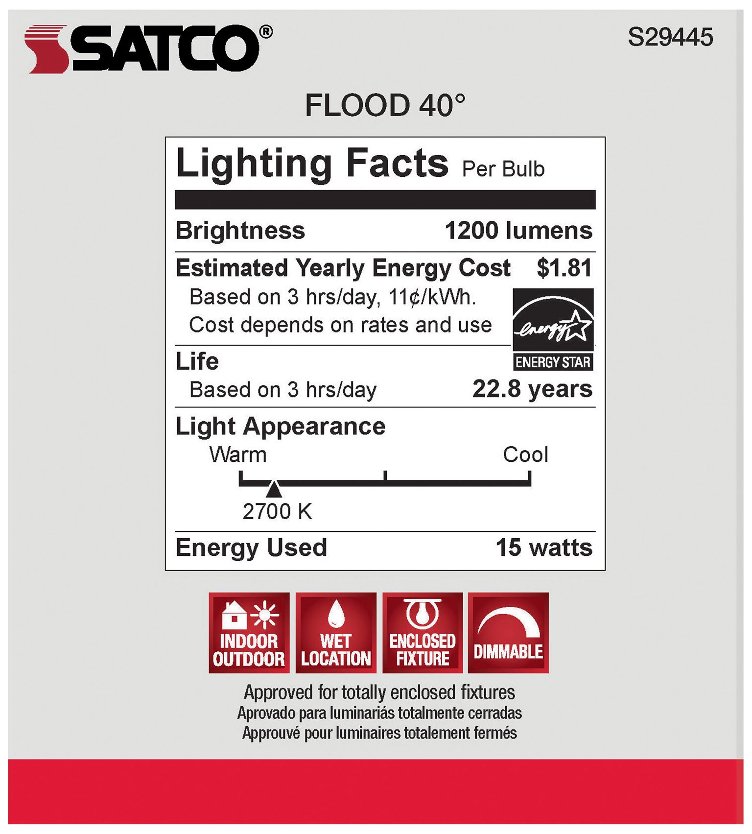 90 Watt Equivalent Satco Gray 15W LED Dimmable Standard Bulb Pack of 6