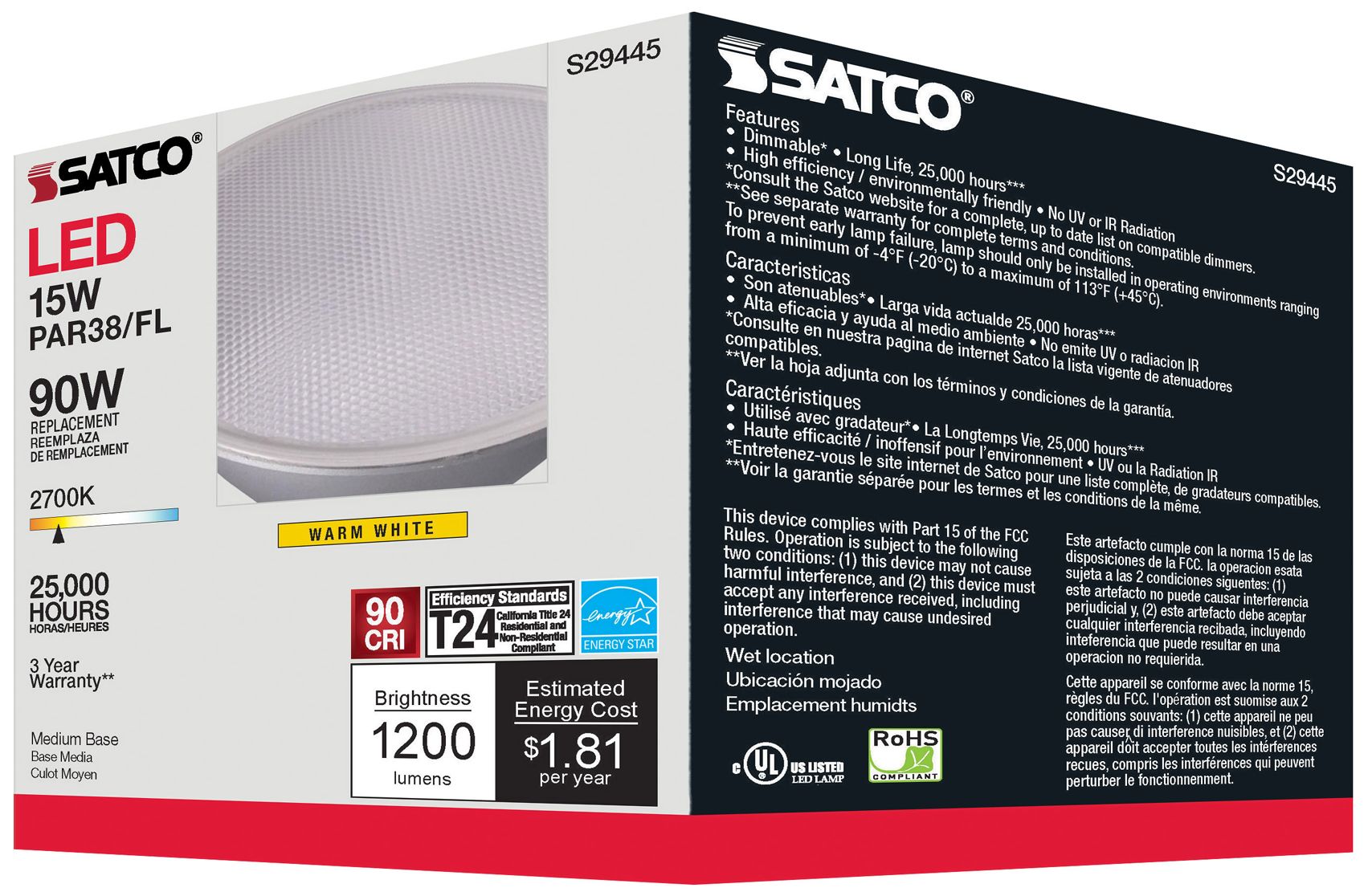90 Watt Equivalent Satco Gray 15W LED Dimmable Standard Bulb Pack of 6