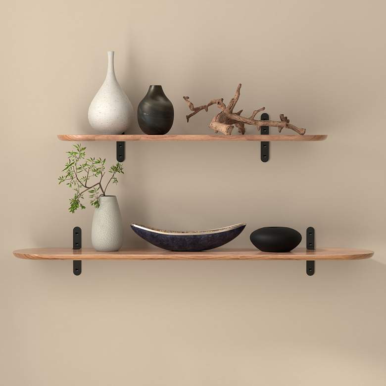 Image 1 Catalina 35 1/2"W American Walnut Wood Floating Wall Shelf in scene