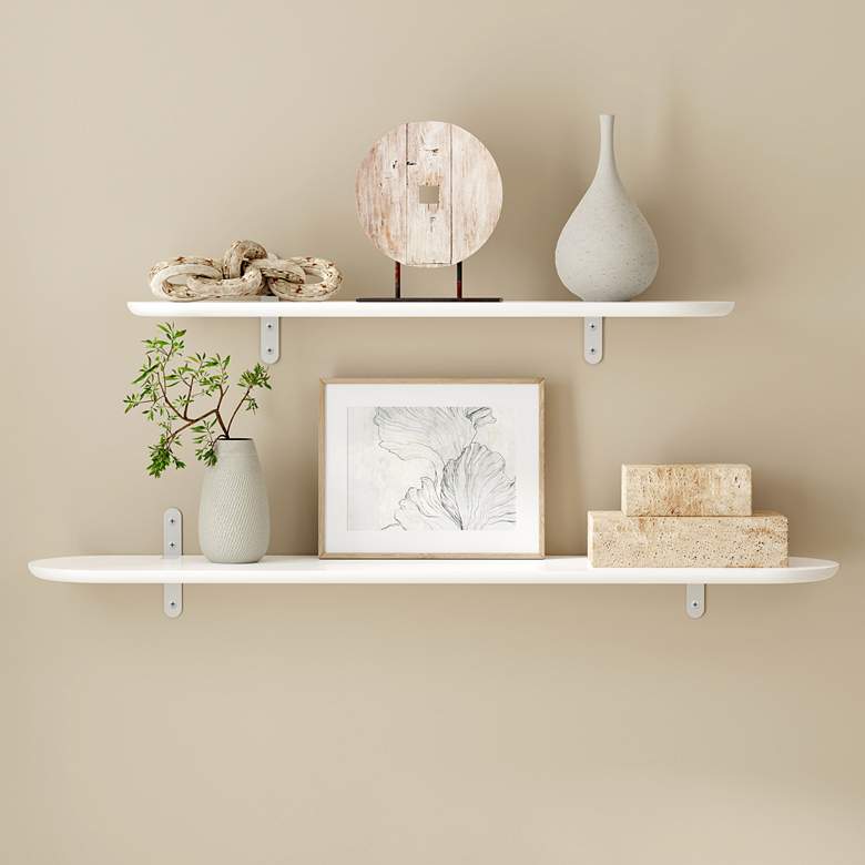 Image 1 Catalina 35 1/2" Wide Matte White Wood Floating Wall Shelf in scene