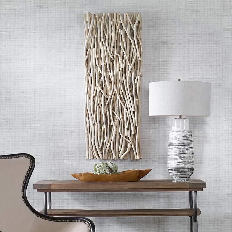 Image 1 Uttermost Gathered 49" x 19" Bleached Teak Wood Wall Decor in scene