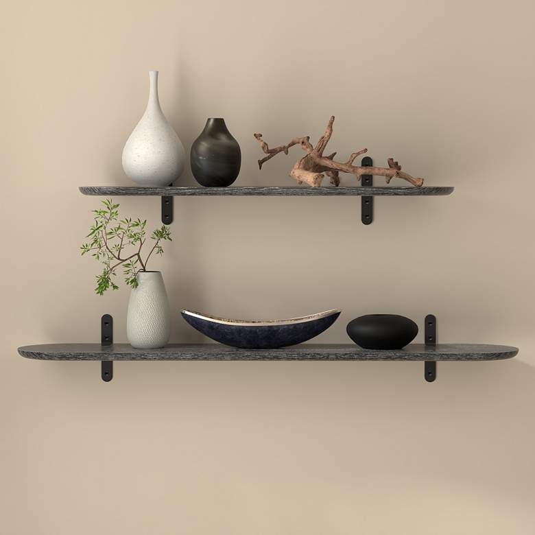 Image 1 Catalina 47 1/4" Wide Matte Black Wood Floating Wall Shelf in scene