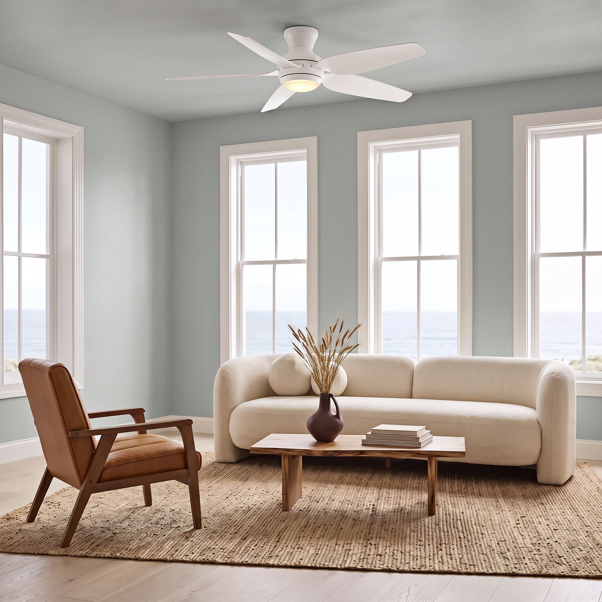 Image 1 52" Casa Vieja Del Diego White LED Indoor/Outdoor Hugger Ceiling Fan in scene
