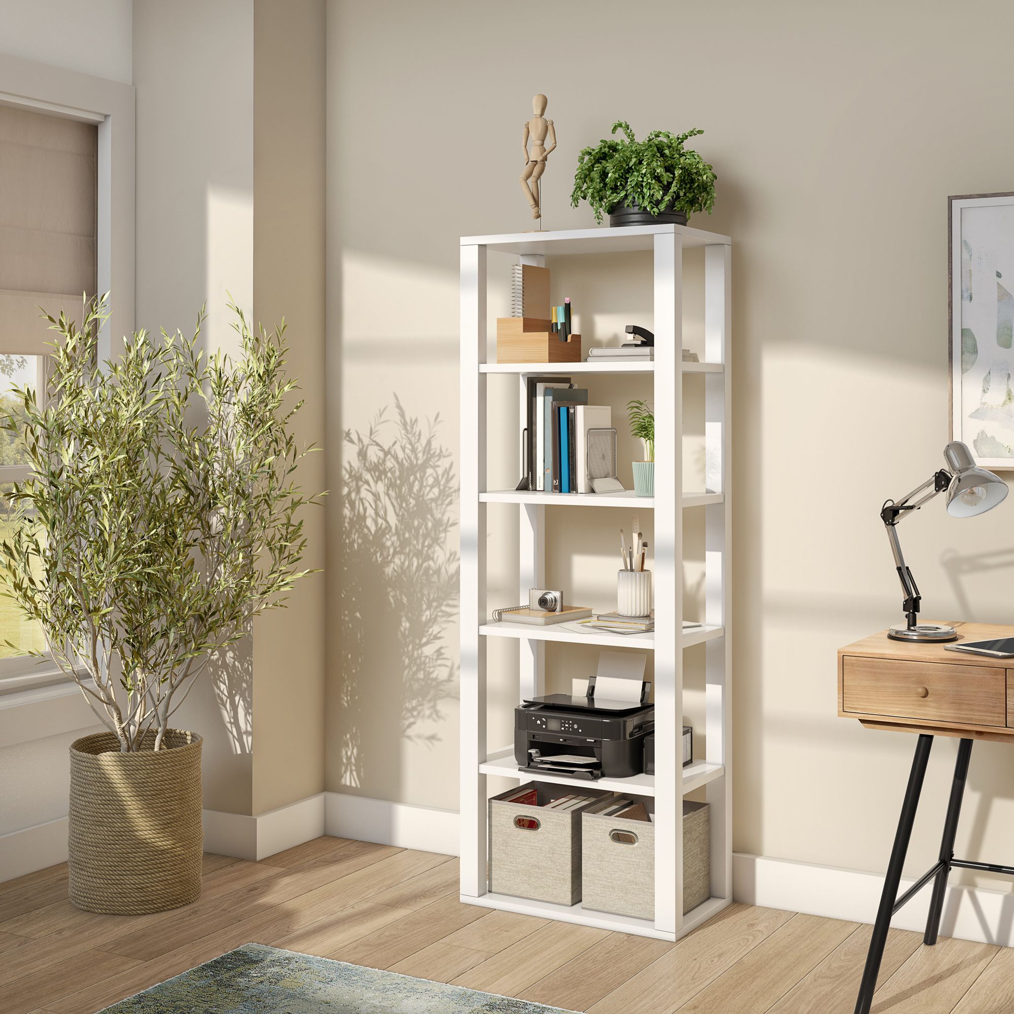 Image 1 Tresero 23 1/2" Wide White Wood 6-Shelf Shelving Unit in scene
