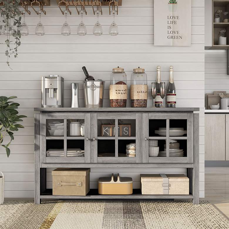 Image 1 Dumble 59" Wide Vintage Gray Oak Wood Multi-Storage Buffet in scene