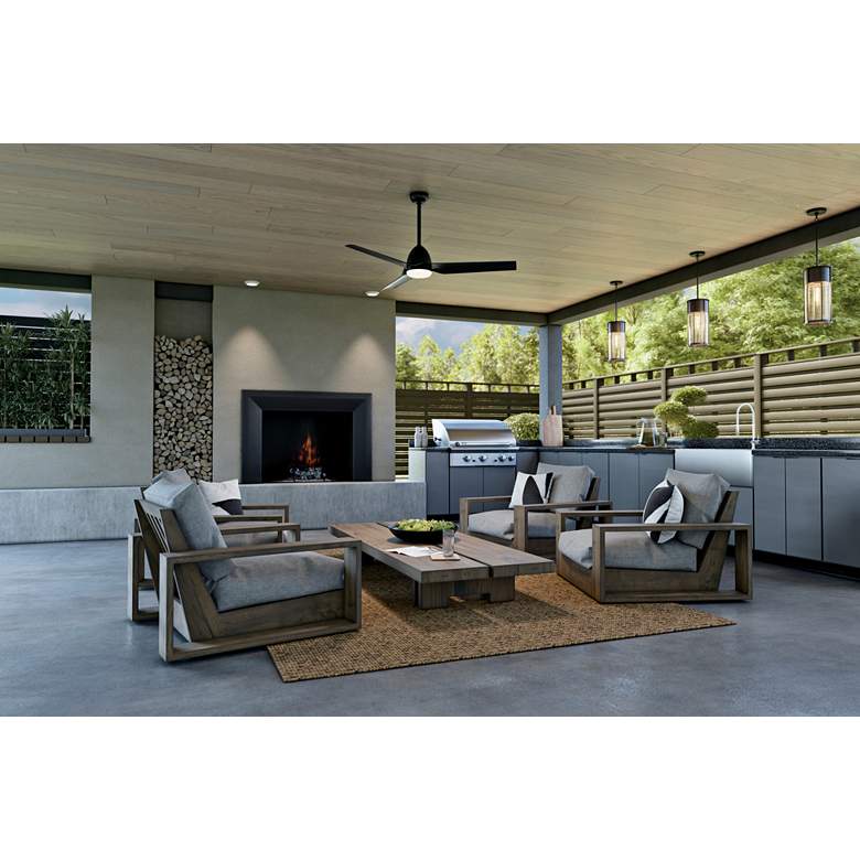 Image 1 54" Kichler Fit Satin Black LED Outdoor Ceiling Fan with Remote in scene