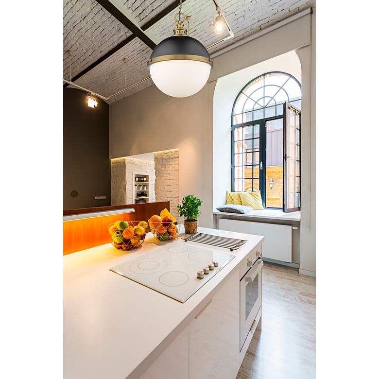 Image 1 Peyton 14 3/4"W Factory Bronze and Matte Black Pendant Light in scene