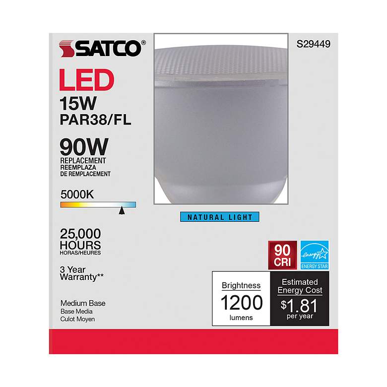 Image 5 90W Equivalent Satco Clear 15W LED Dimmable Standard Bulb more views
