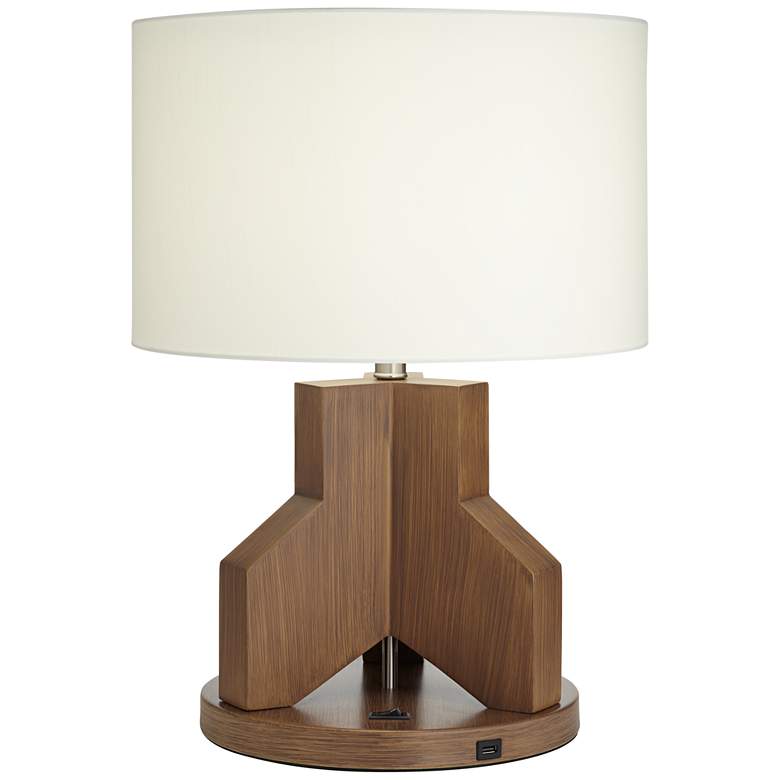 Image 2 90X51 - Tripod Walnut Look Table Lamp with 1 USB at Base