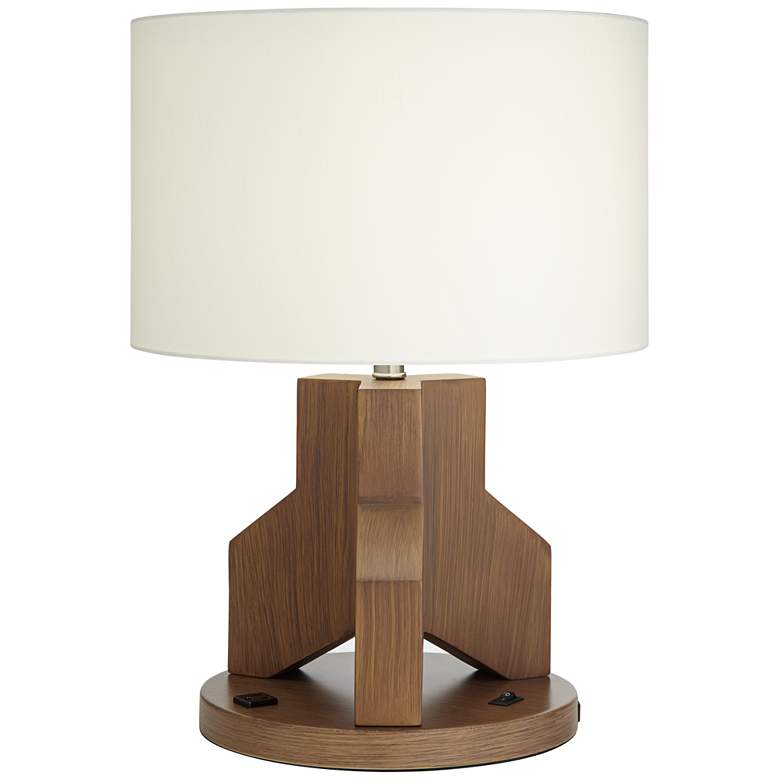 Image 5 90X51 - Tripod Walnut Look Table Lamp with 1 USB at Base more views