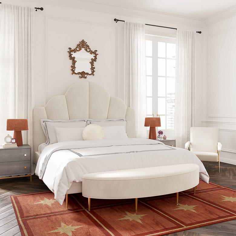 Image 1 TOV Bianca 82" Wide Cream Velvet Fabric Modern King Bench in scene