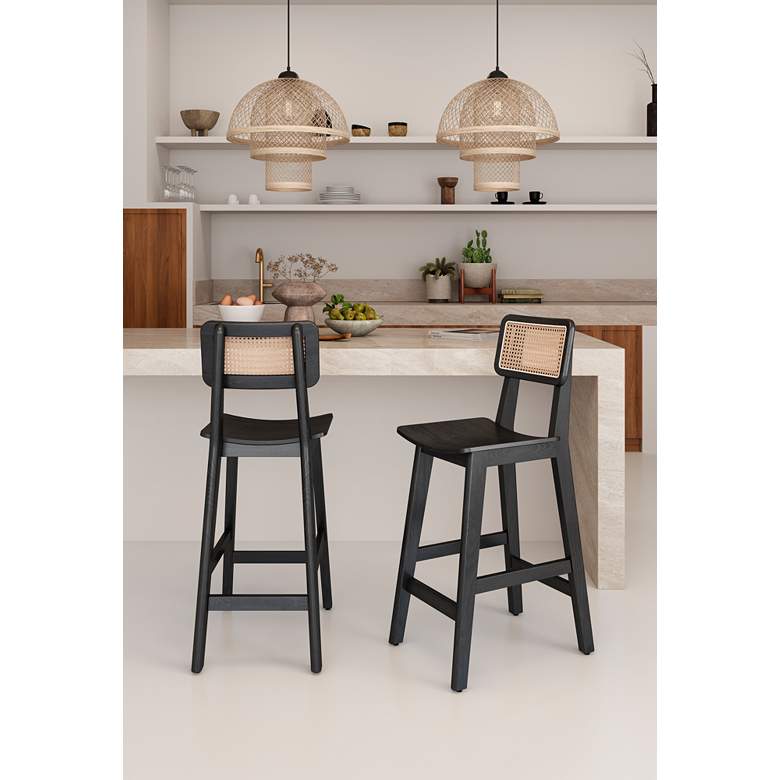 Image 1 Versailles 26 inch Matte Black Wood Counter Stools Set of 3 in scene