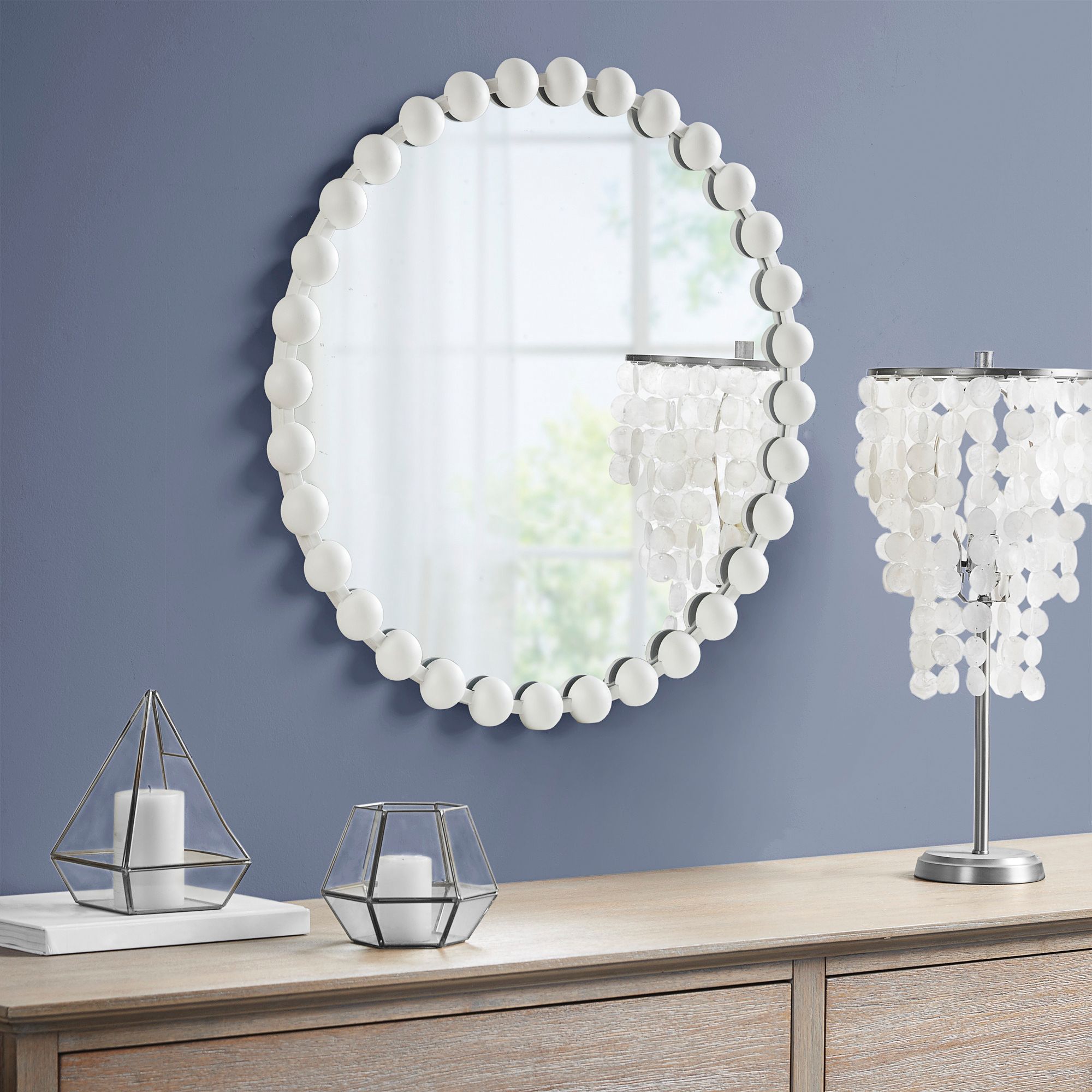 Image 1 Marlowe Matte White 27" Beaded Round Wall Mirror in scene