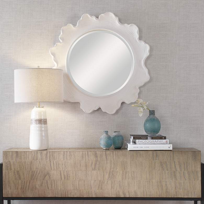 Image 1 Uttermost Sea Coral Matte White 33 3/4" Round Wall Mirror in scene