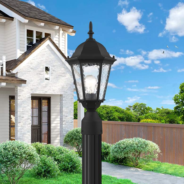 Image 1 Hamilton 18 inch High Black Clear Water Glass Outdoor Post Light in scene