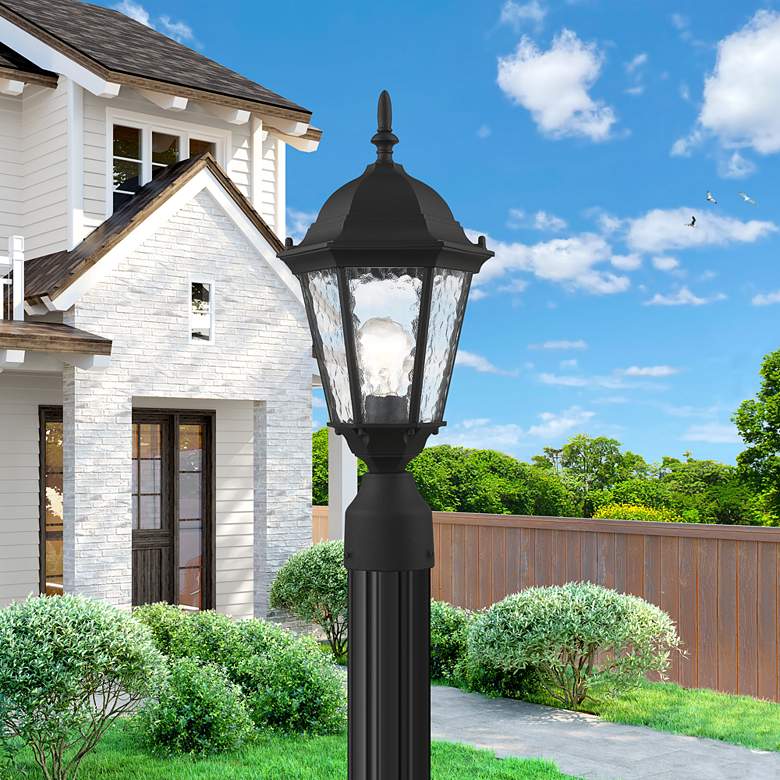 Image 1 Livex Hamilton 18" High Black Clear Water Glass Outdoor Post Light in scene