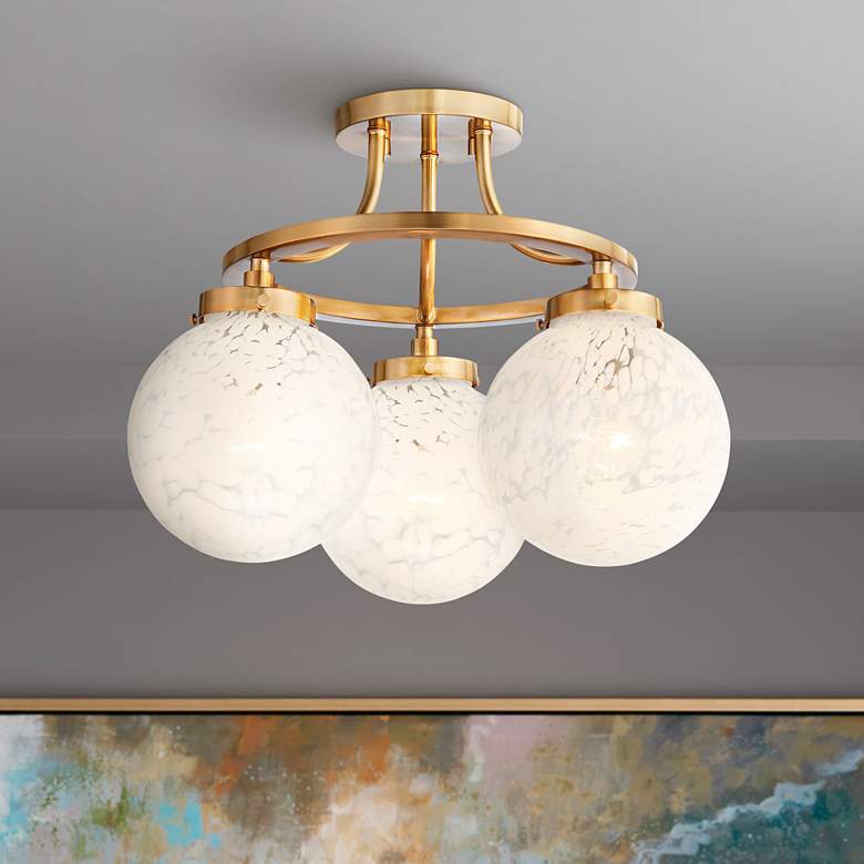 Image 1 Possini Euro Candide 16 1/2" Brass and Glass 3-Light Ceiling Light in scene