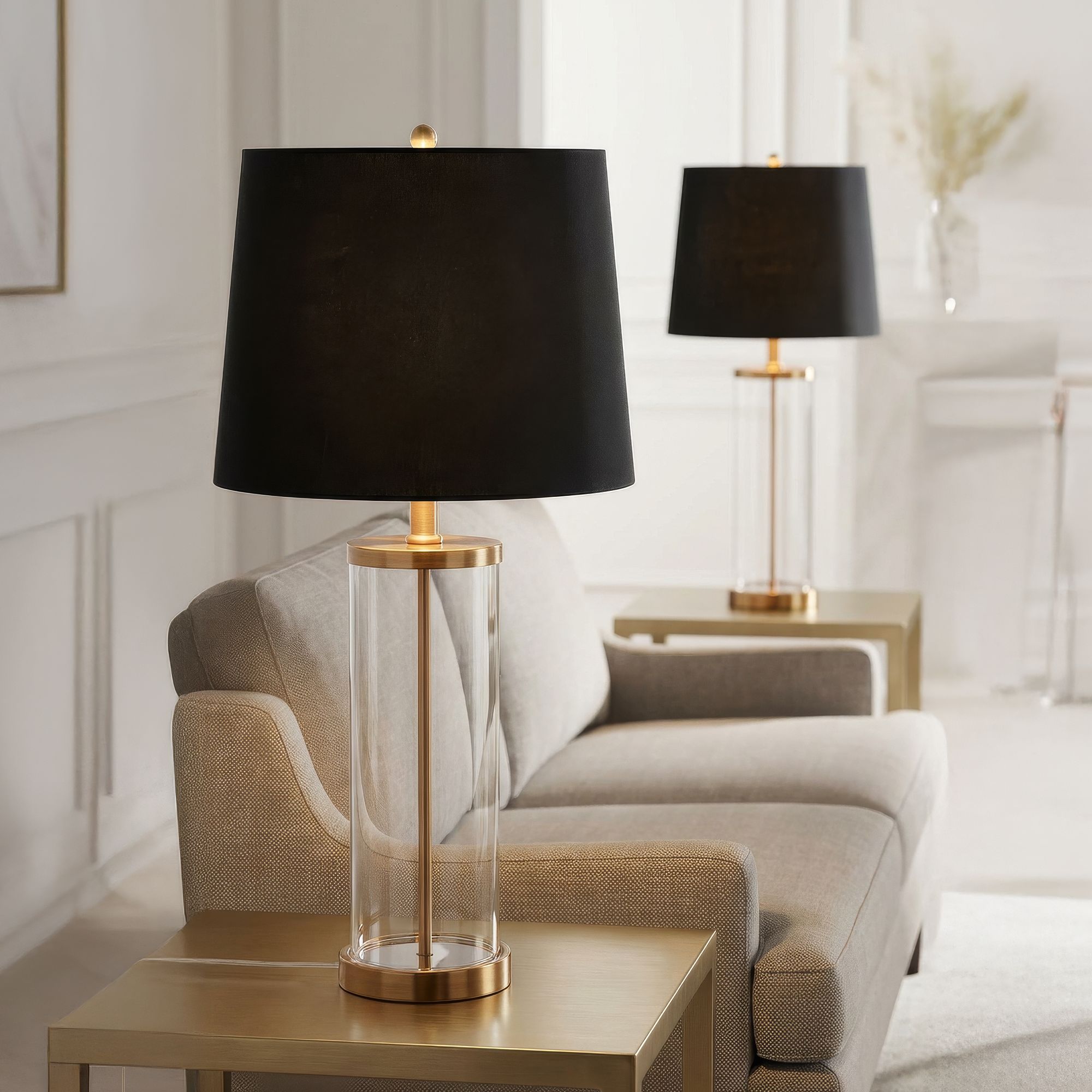 Image 1 360 Lighting 26" Gold and Glass Fillable Table Lamp with Black Shade in scene