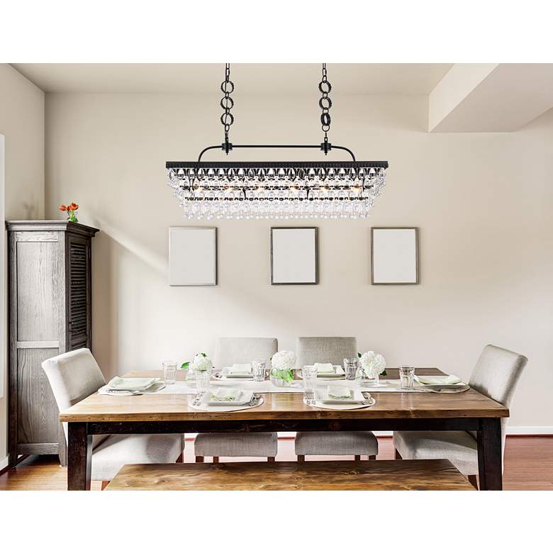 Image 1 Nordic 40" Wide Black Iron Clear Glass 6-Light Pendant in scene