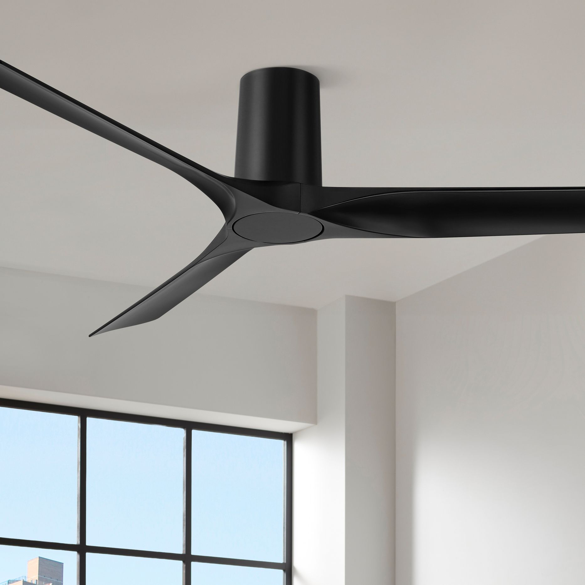 Image 1 52" Casa Vieja Zebec Black Hugger Ceiling Fan with Remote Control in scene