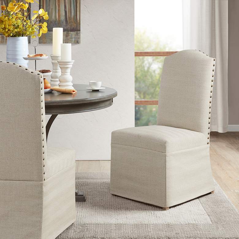 Capa Beige Slipcover Dining Chairs Set of 2 in scene