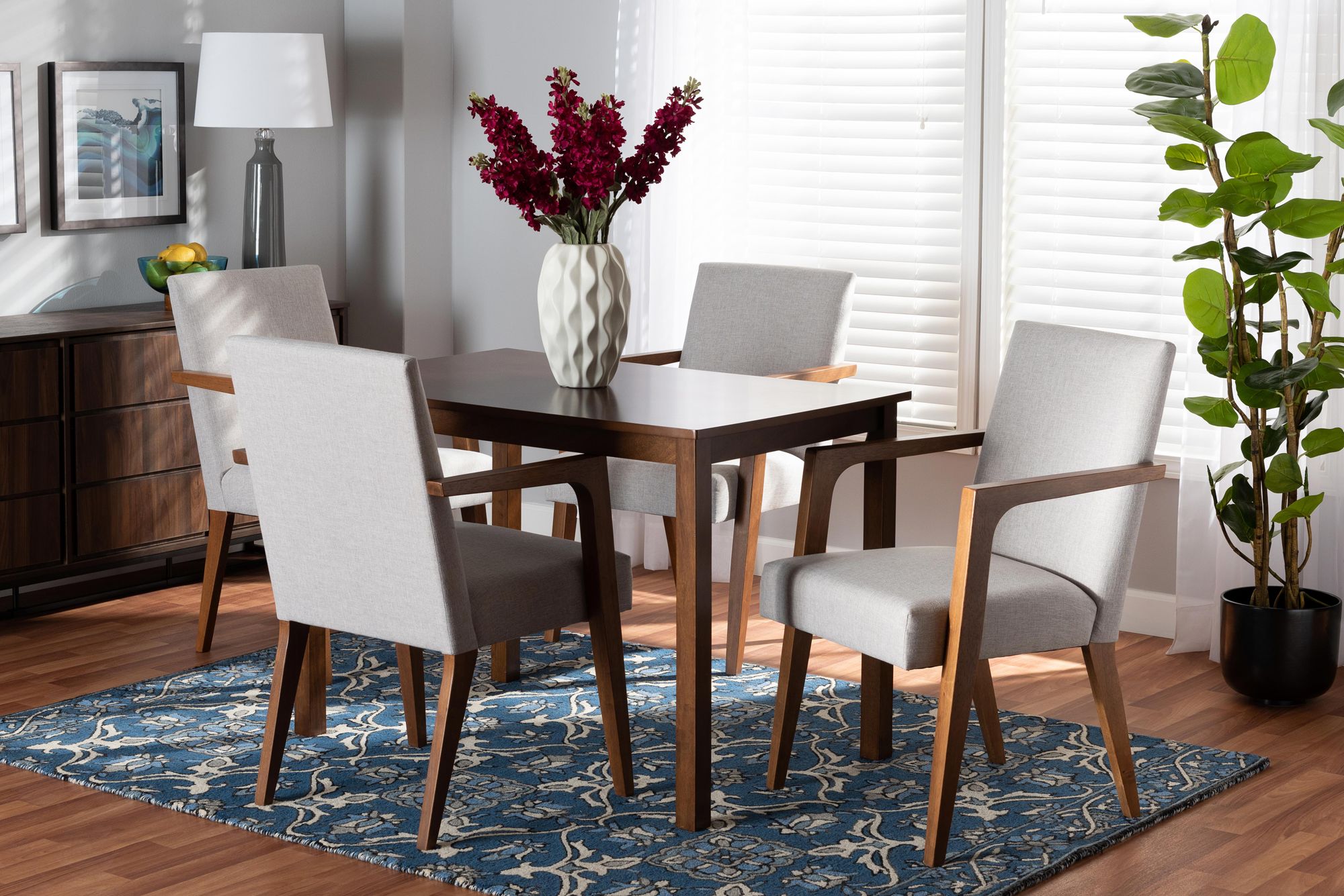 Image 1 Baxton Studio Glenda Walnut Brown Wood 5-Piece Dining Set in scene