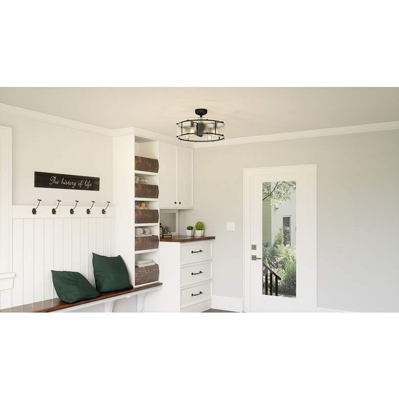 Image 1 12" Quoizel Fortress Black and Glass Damp Rated LED Fandelier Fan in scene