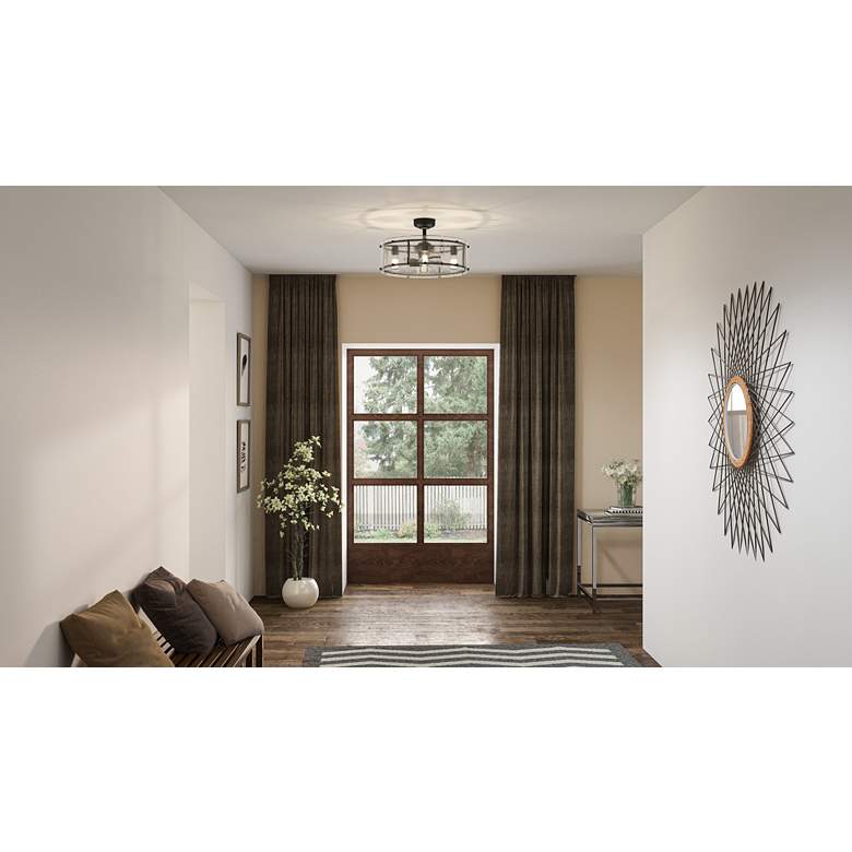 Image 1 Quoizel Fortress Mottled Silver Damp Rated LED Fandelier Ceiling Fan in scene