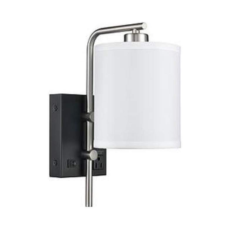 Image 1 92C48 - Black and Brushed Nickel Hardwired Lamp with 1 Outlet