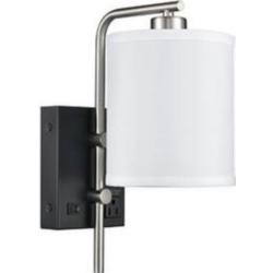 92C48 - Black and Brushed Nickel Hardwired Lamp with 1 Outlet