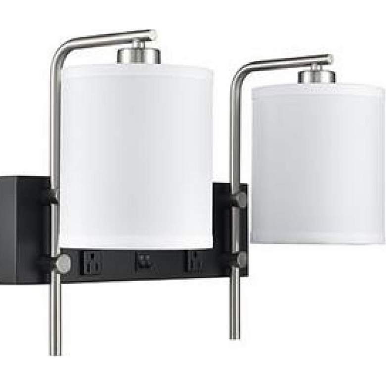 Image 1 92C50 - Black and Brushed Nickel Double Hardwired Lamp with 1 Outlet