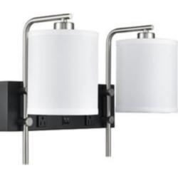 92C50 - Black and Brushed Nickel Double Hardwired Lamp with 1 Outlet