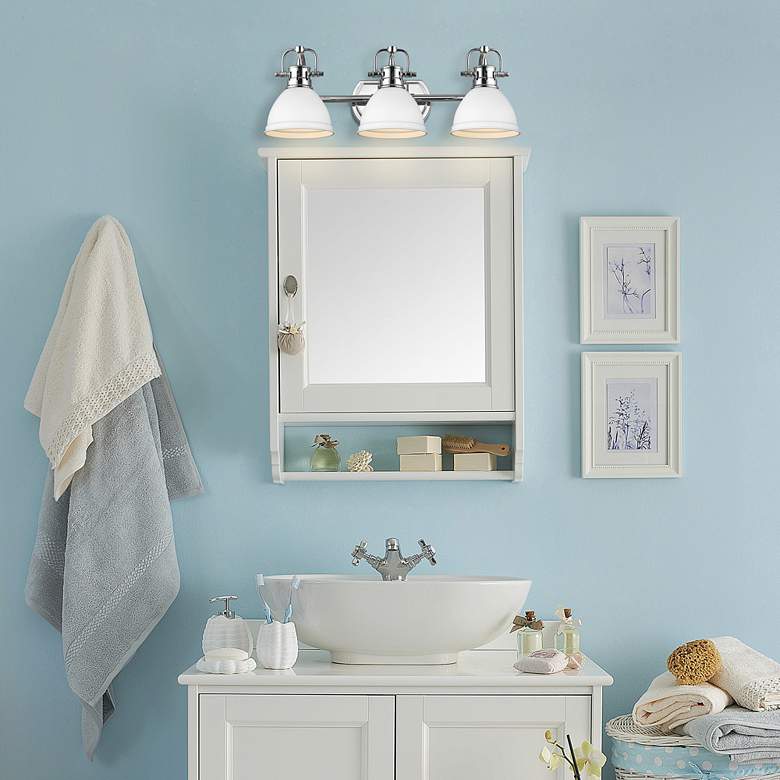 Image 1 Duncan 24 1/2 inchW Chrome 3-Light Bath Light with Matte White Shades in scene