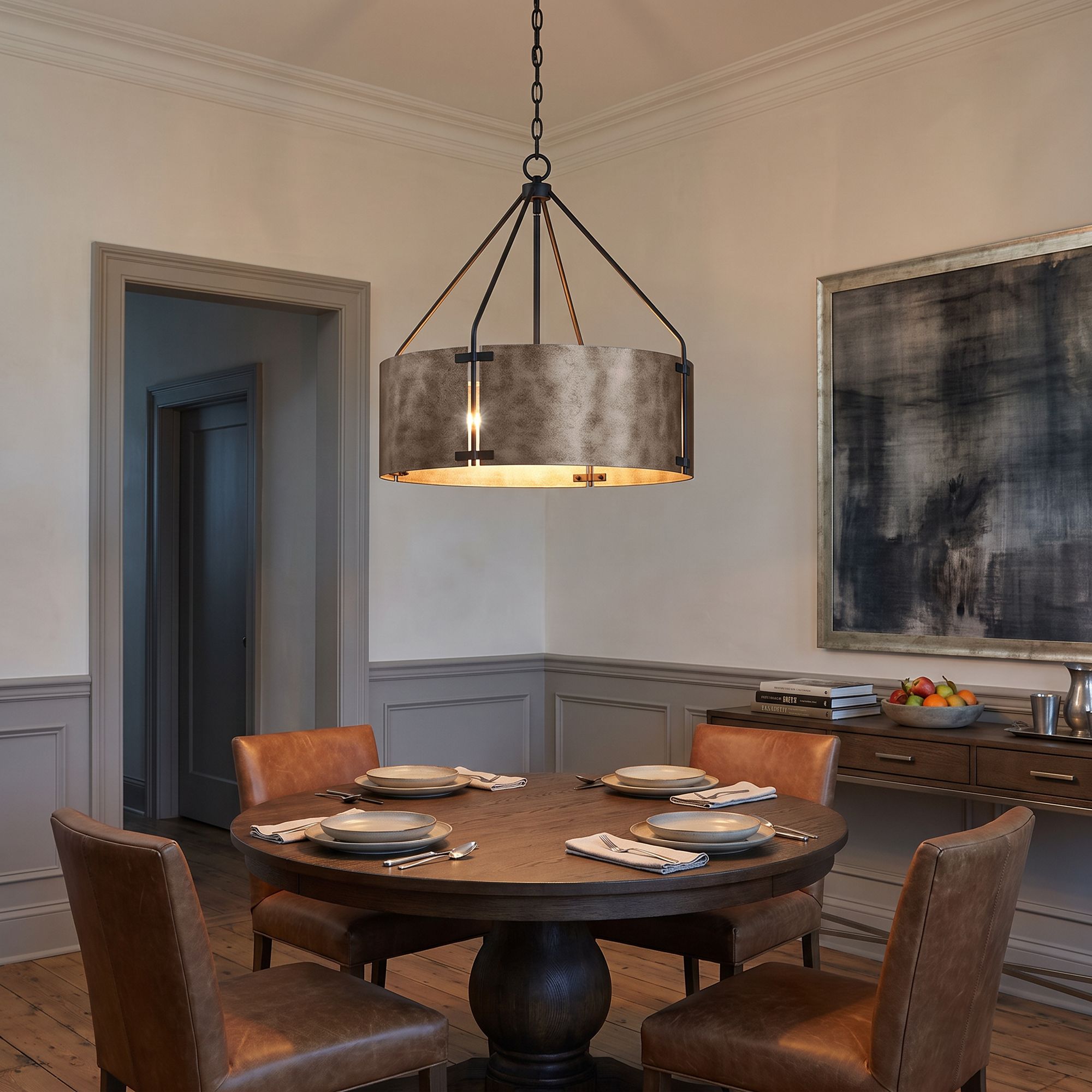 Image 1 Possini Euro Julian 22" Wide Rustic Silver Metal Drum Pendant Light in scene