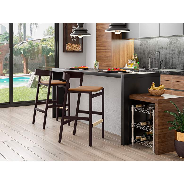 Image 1 Klismos 30 1/2" Camel Faux Leather Bar Stool in scene