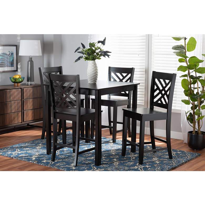 Image 1 Caron Dark Brown Wood 5-Piece Pub Height Dining Set in scene
