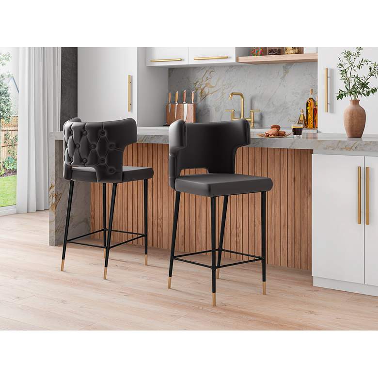 Image 1 Holguin 23 1/2" Gray Tufted Faux Leather Counter Stool in scene