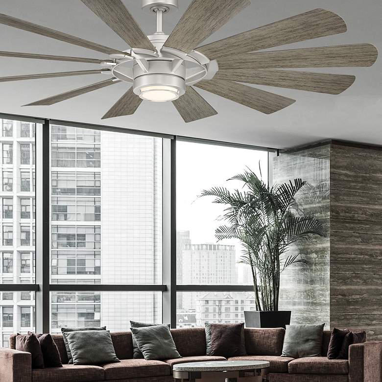 Image 1 65" Modern Forms Wyndmill Steel 3000K Wet Rated LED Smart Ceiling Fan in scene