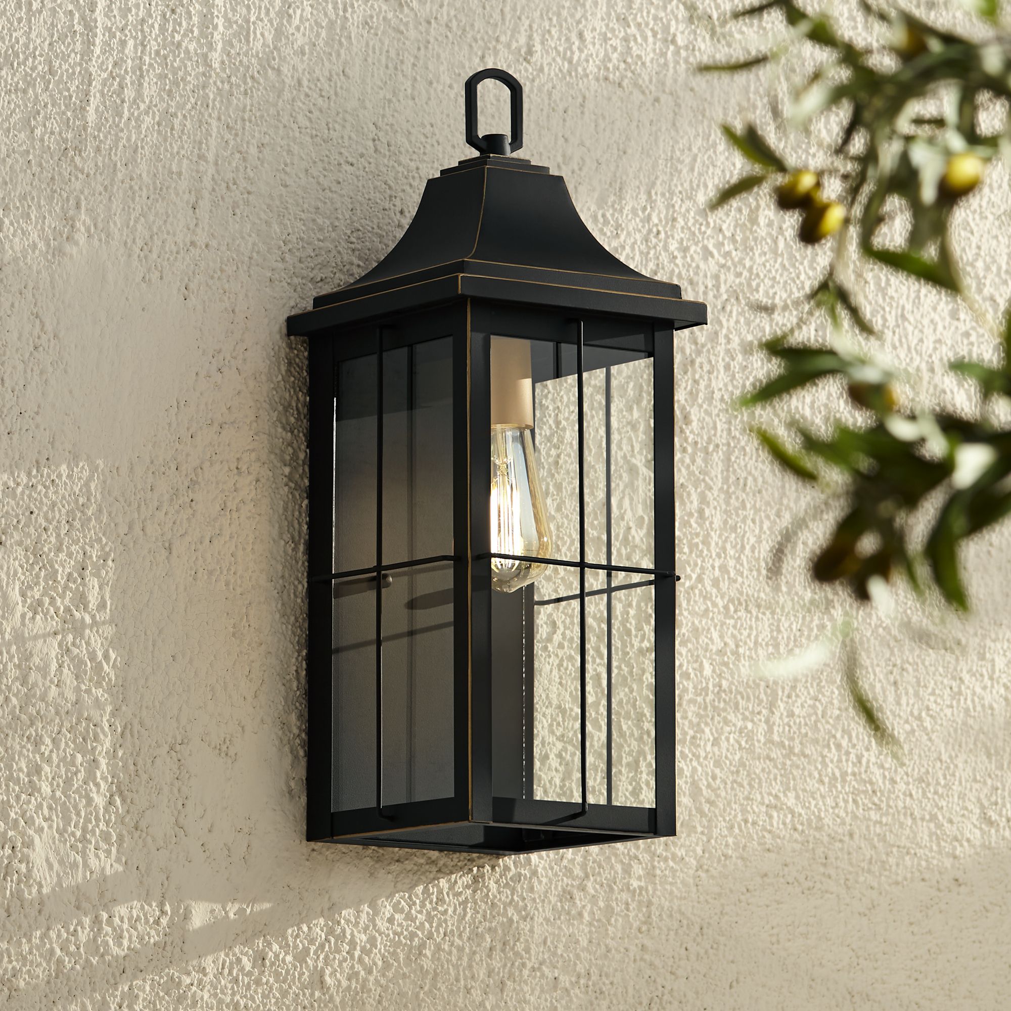 Image 1 Sunderland 18 1/2" High Black Finish Steel Outdoor Wall Light Lantern in scene