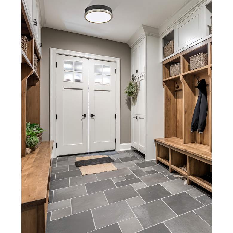 Image 1 Algar 12"W Matte Black and Brushed Nickel LED Ceiling Light in scene